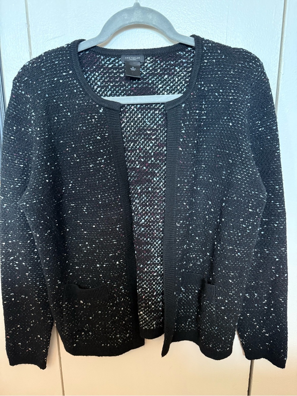 Ann Taylor Black Speckled Open Cardigan